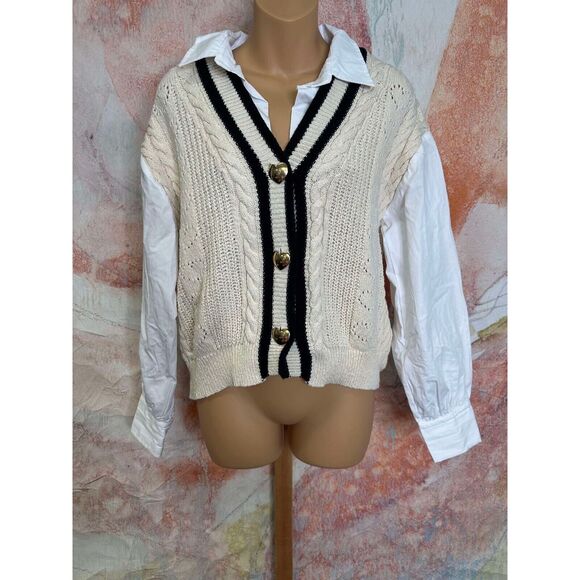 Anthropologie Maeve Pointelle Heart Twofer Sweater - Picture 5 of 8